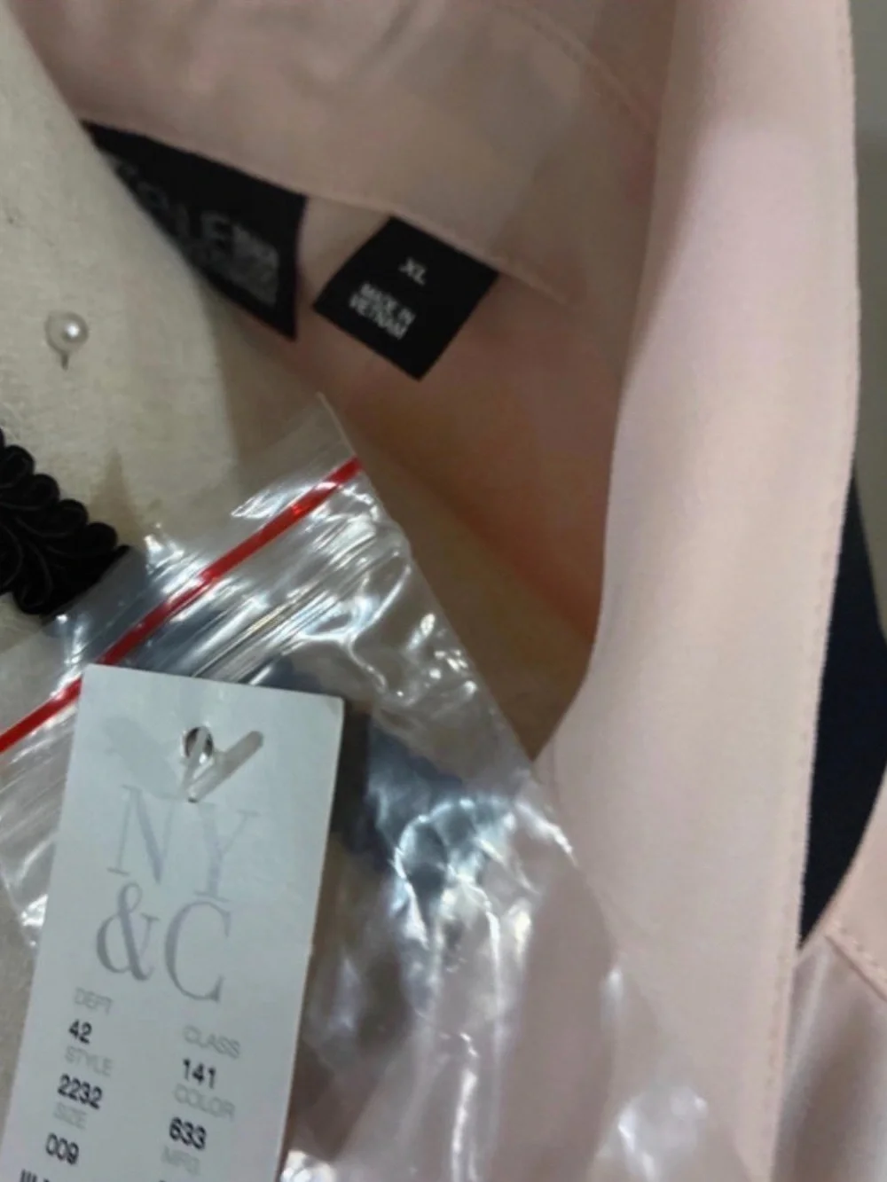 New York & Company Pale Pink Blouse with Black Tie